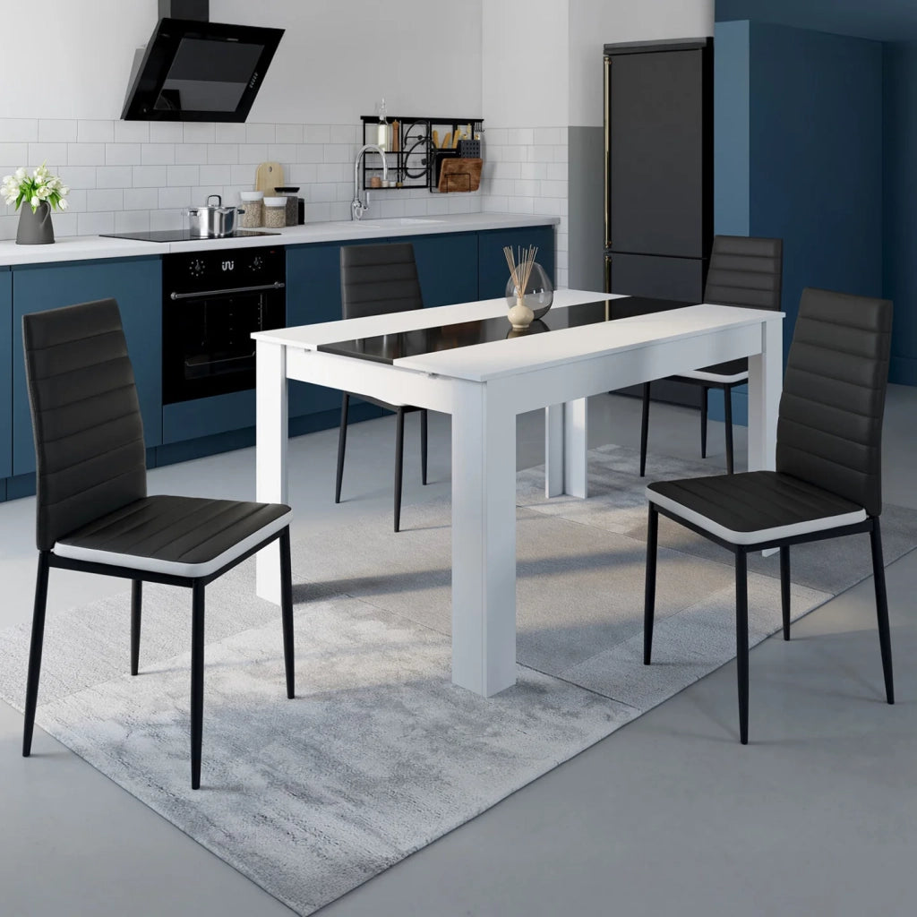 IDMarket - Set di 4 sedie da pranzo ROMANE nere con fascia bianca