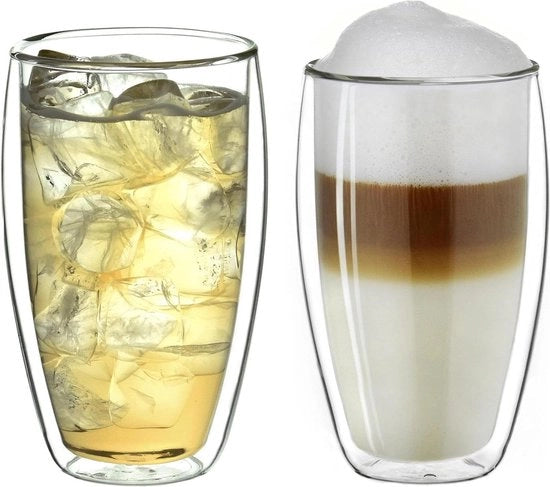 Set di due bicchieri in vetro di borosilicato a doppia parete 400 ml - Grande vetro a doppia parete termoisolante