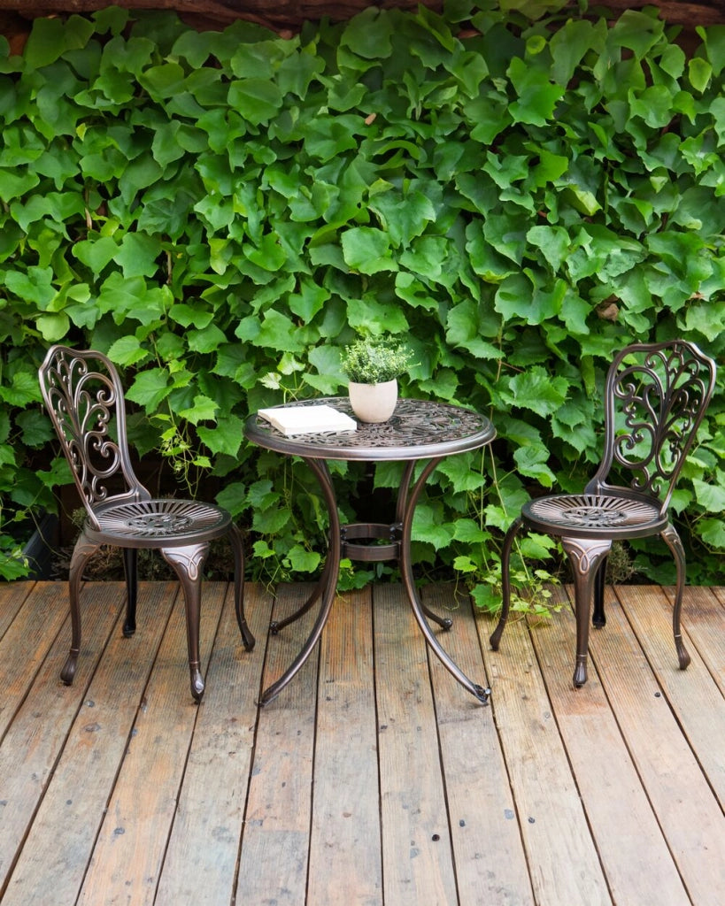 Set di 2 sedie da giardino in alluminio marrone senza braccioli Bistro Dining in stile vintage in metallo