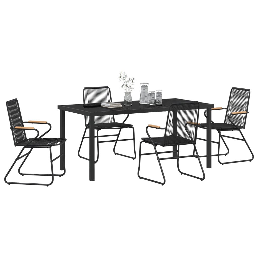 Set da Pranzo Giardiniere 5 Pezzi Nero Rattan PVC