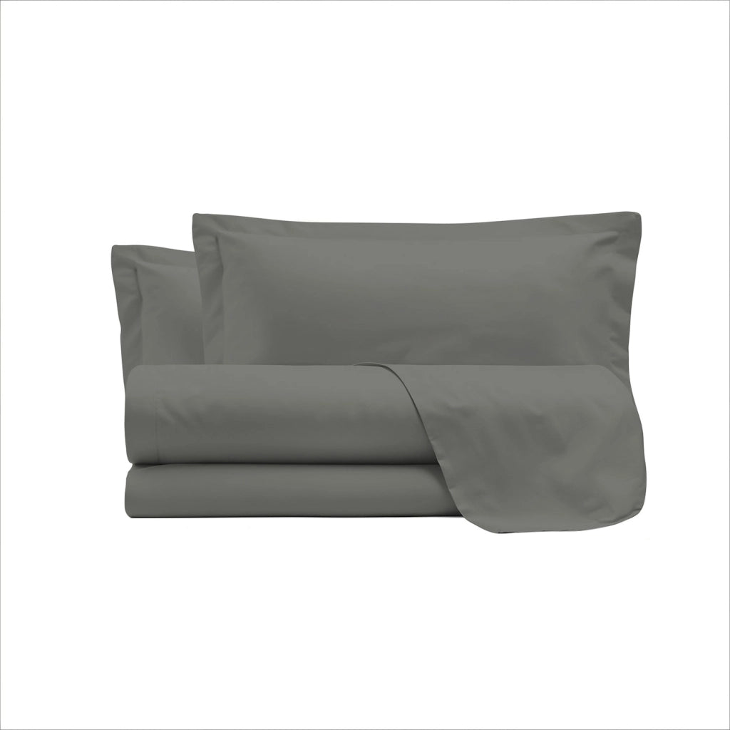 Set Lenzuola Sopra Sotto e Federe Matrimoniale Maxi 180x200 cm Linea Cloe in Raso di Cotone Fumo