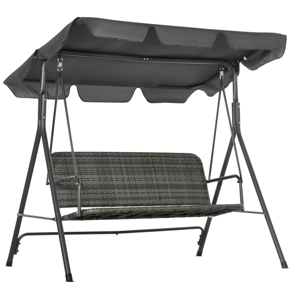 Dondolo da Giardino 3 Posti 167x112x153 cm con Tettuccio Regolabile in Rattan PE Grigio Scuro