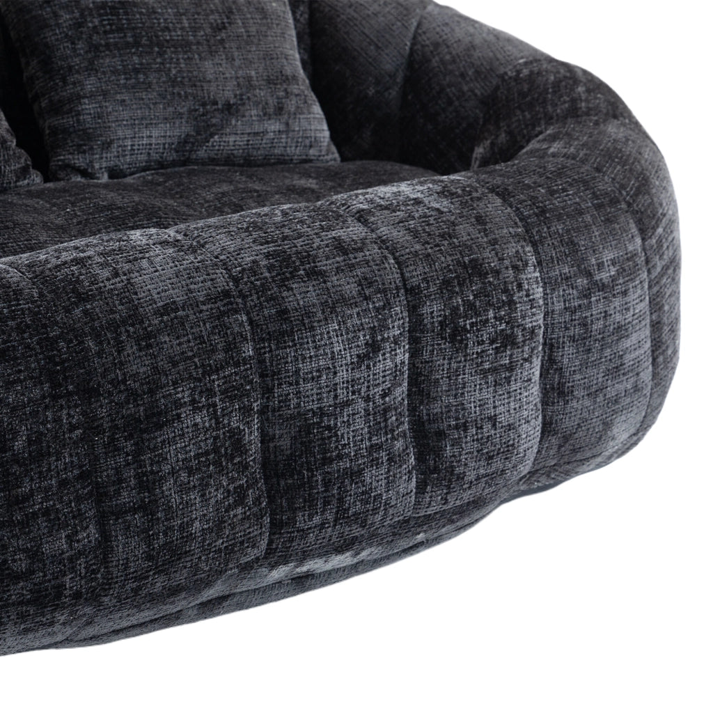 Poltrona Pouf Relax con Schienale Alto e Braccioli per Soggiorno Camera in Ciniglia Nero 150 × 95 × 63 cm