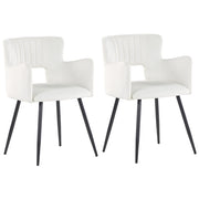 Set di 2 sedie da pranzo velluto crema braccioli schienale intagliato gambe in metallo moderna industriale