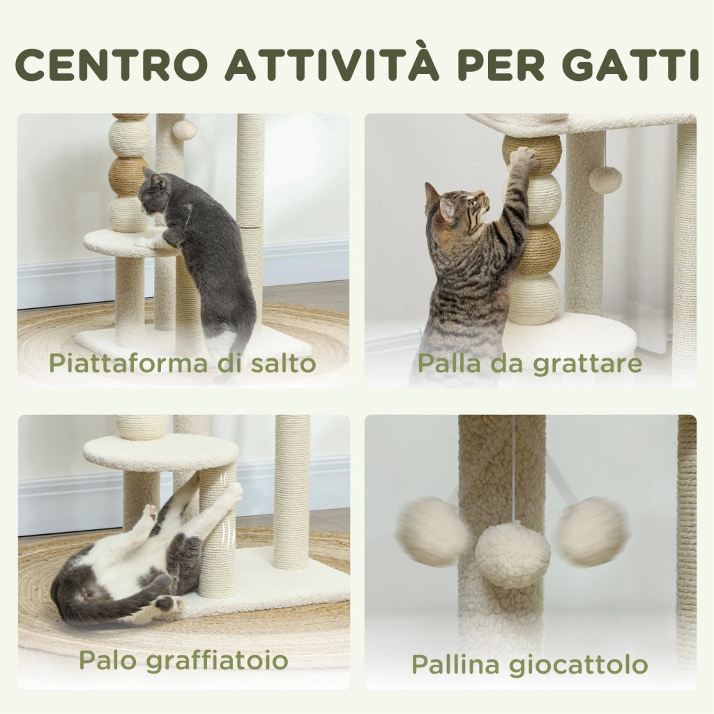 Albero Tiragraffi per Gatti con Lettino 48,5x40x76 cm in Peluche e Iuta Beige