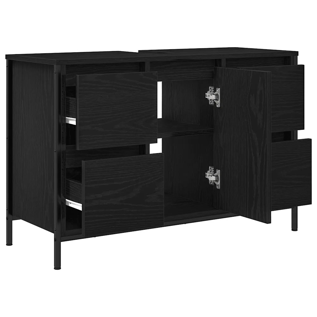 Mobile Lavabo con Cassetti-Armadietto da bagno Rovere Nero 90x34,5x60 cm