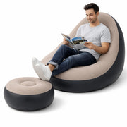 Set Poltrona e Poggiapiedi Gonfiabile Ergonomico Grigio da Esterno ed Interno