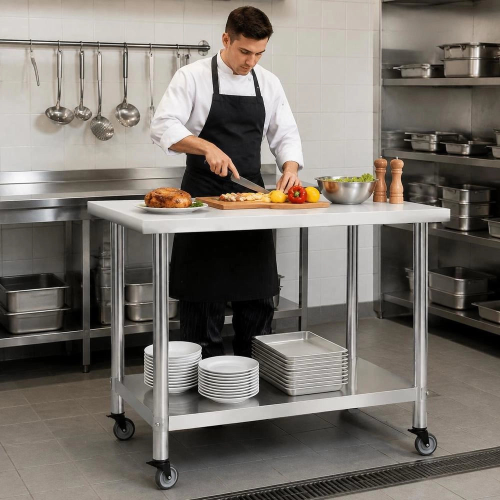 Kitchen Work Table With Wheels, 100x45x85 Cm, Stainless Steel