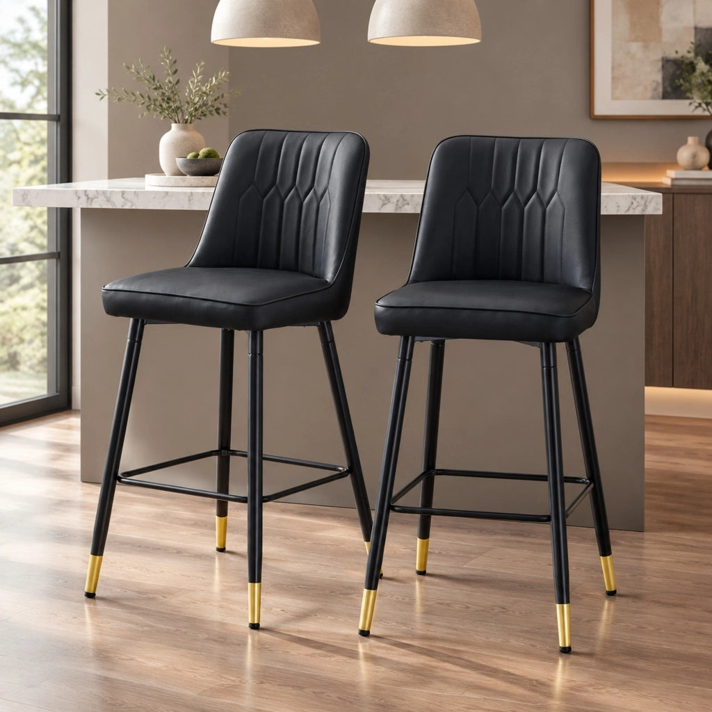 Set di 2 sgabelli da bar 100 cm in PU nero e metallo, poggiapiedi, per isola