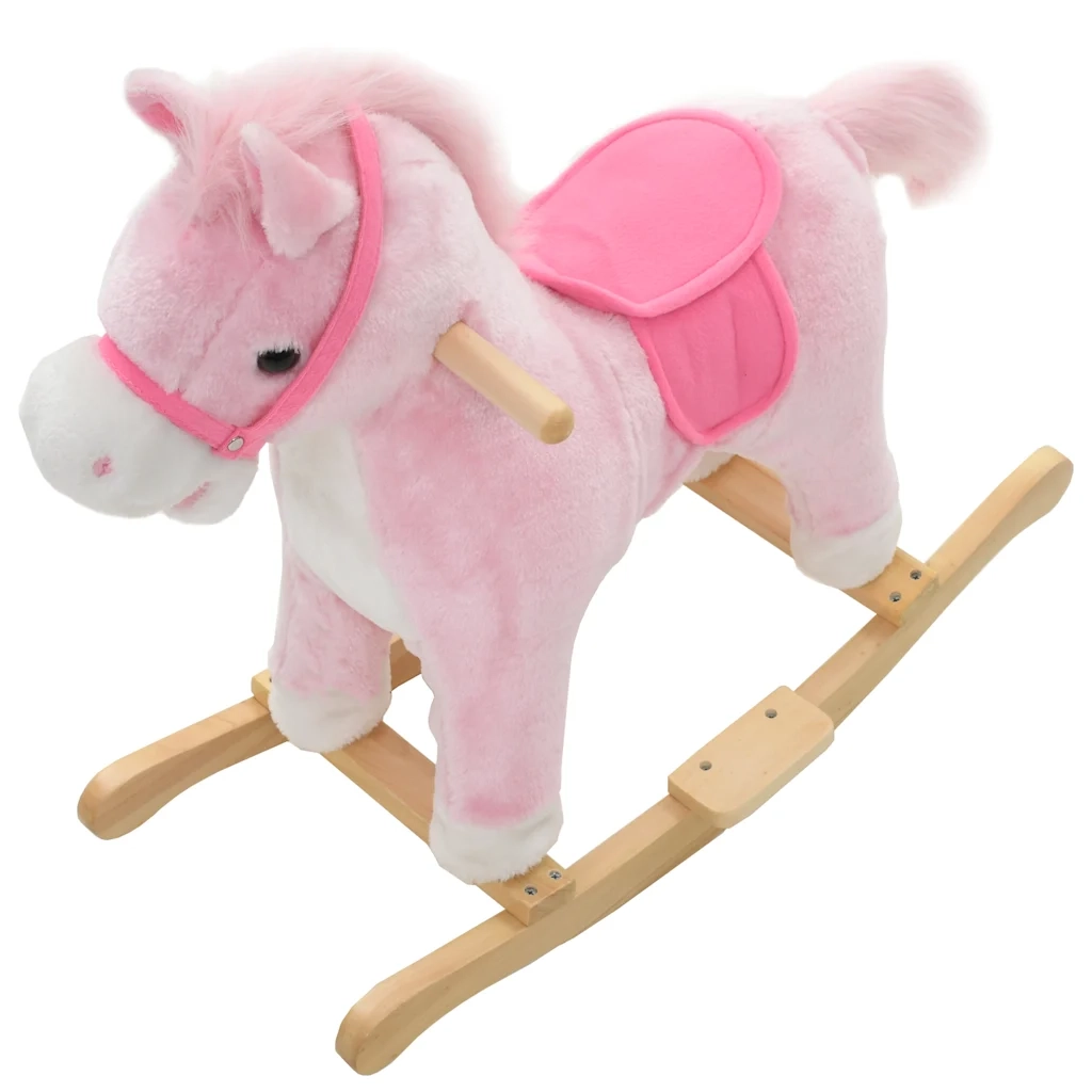 Cavallo a Dondolo in Peluche 65x32x58 cm Rosa 80218