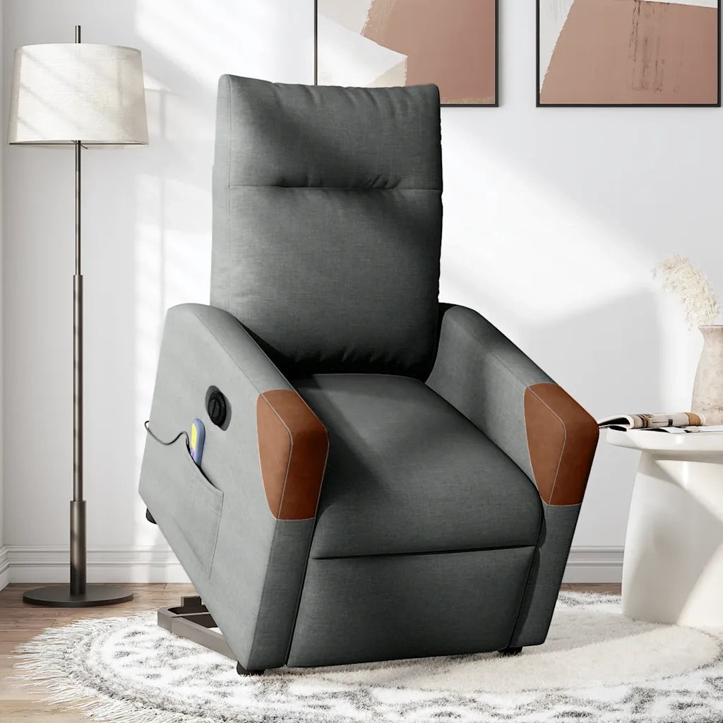 Poltrona Alzapersona Massaggi Elettrica Grigio Scuro Tessuto
