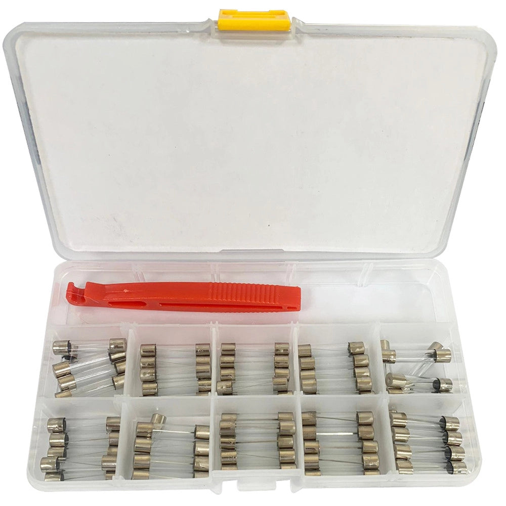 Trade Shop - Set 50 Fusibili In Vetro A Tubo Con Pinzetta 1amp A 30amp Assortimento Fusibile -