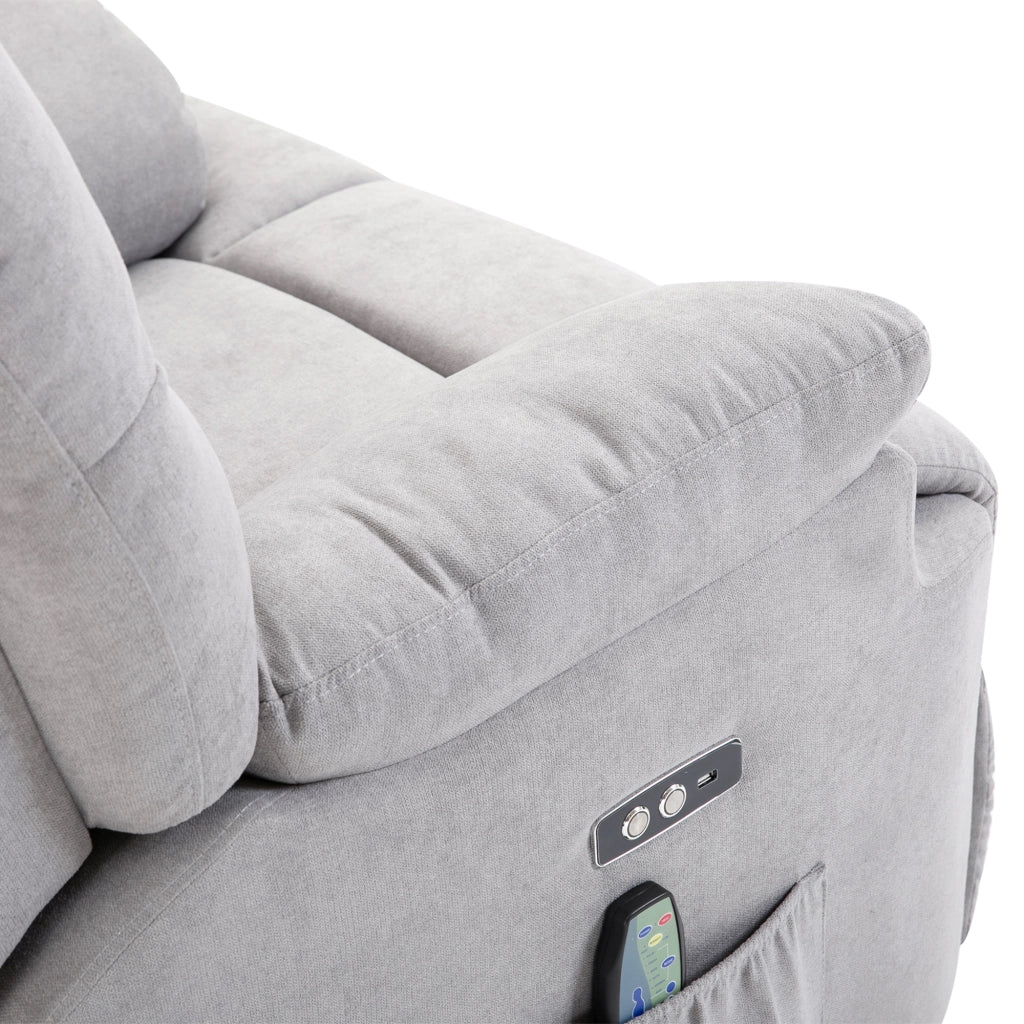 Poltrona reclinabile con alzata assistita, funzione relax, USB e tasca laterale, colore grigio
