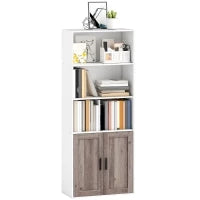 Libreria con Mensole Aperte e Armadio con Ante, 60x30x149,5 cm, Bianco e Marrone