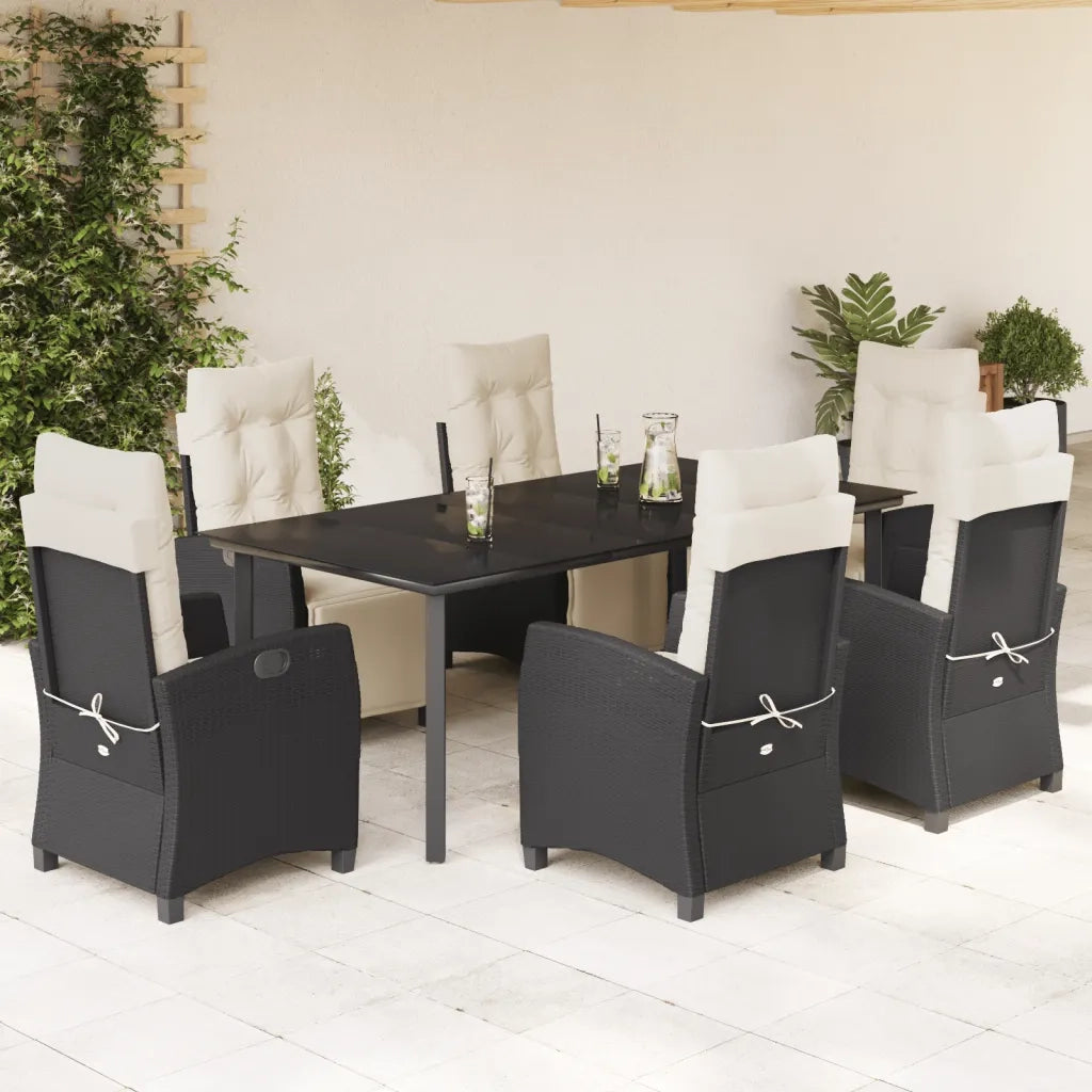 Set da Pranzo da Giardino 7 pz Nero con Cuscini in Polyrattancod mxl 87073