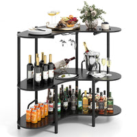 Tavolo da bar con portabicchieri e mensole di stoccaggio-Tavolo da bar a 3 ripiani con struttura in metallo Nero
