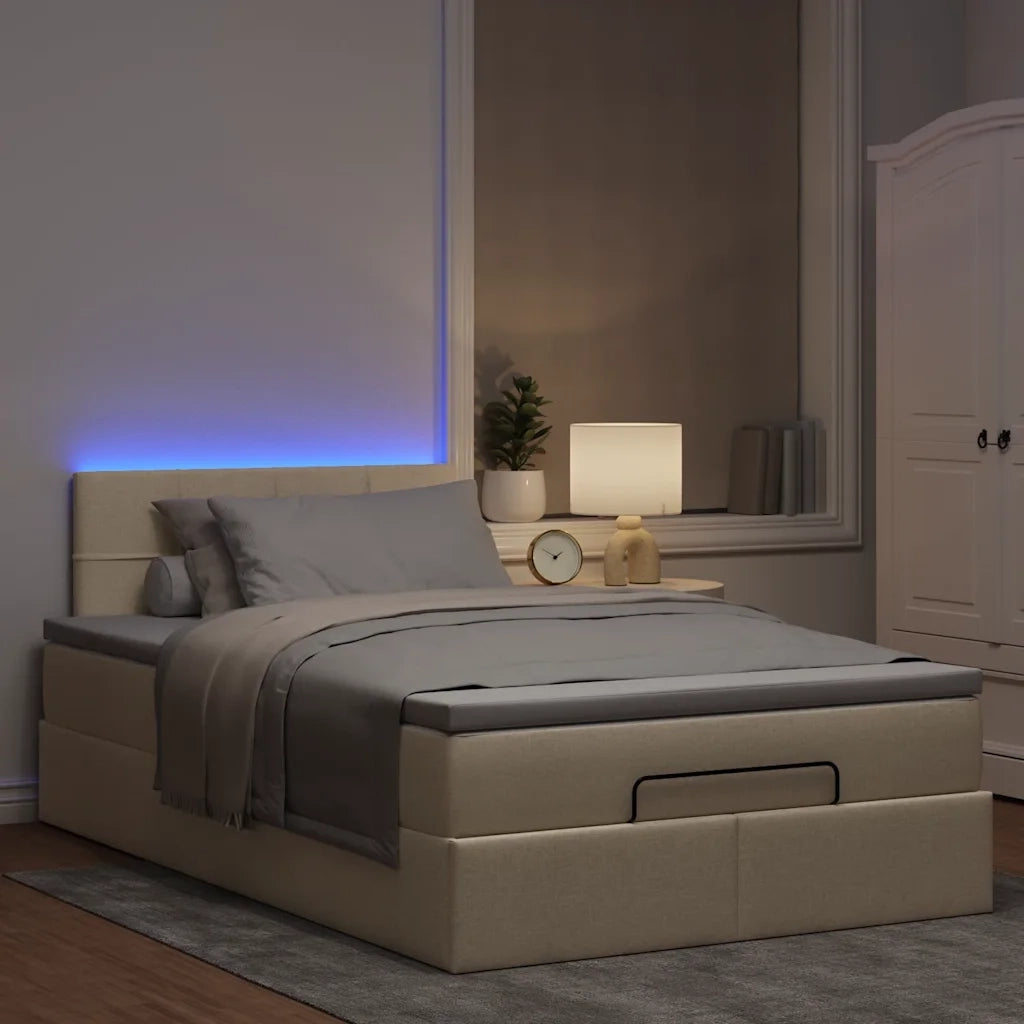 Pouf Letto con Materasso e LED Crema 120x190cm in Tessuto 3312296