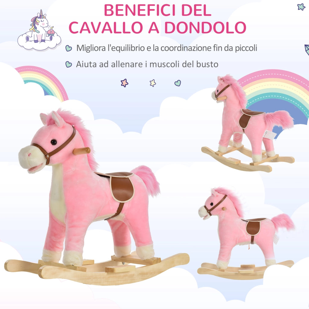 EasyComfort Cavallo a Dondolo per Bambini, Cavallino a Dondolo Bambini 36-72 Mesi, Cavalluccio Giocattolo con Suoni Realistici e 2 Batterie AA, Rosa