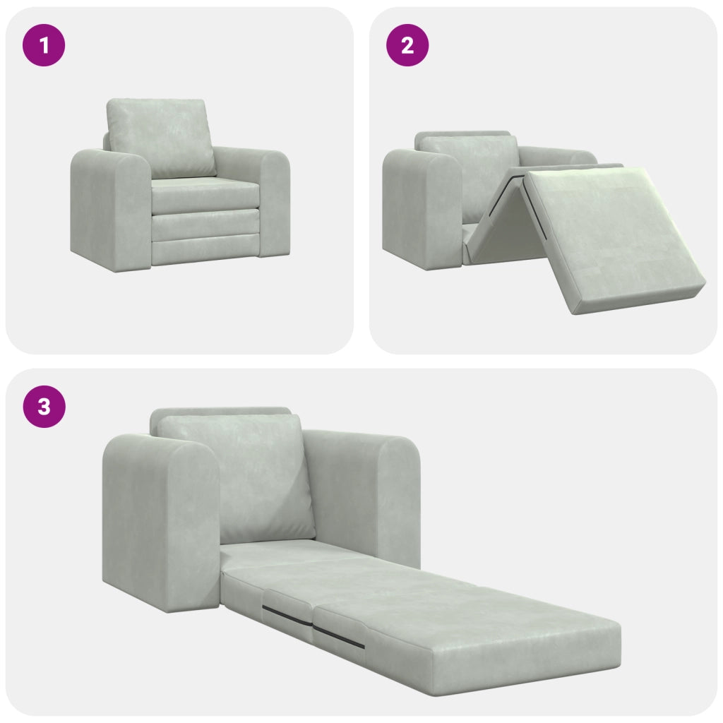 Divano Letto 2-in-1 Grigio Chiaro 98x71x83 cm Velvet