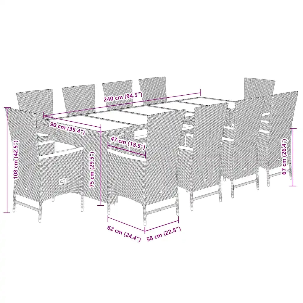 Set da Pranzo da Giardino 11 pz con Cuscini in Polyrattan Nero 3277534
