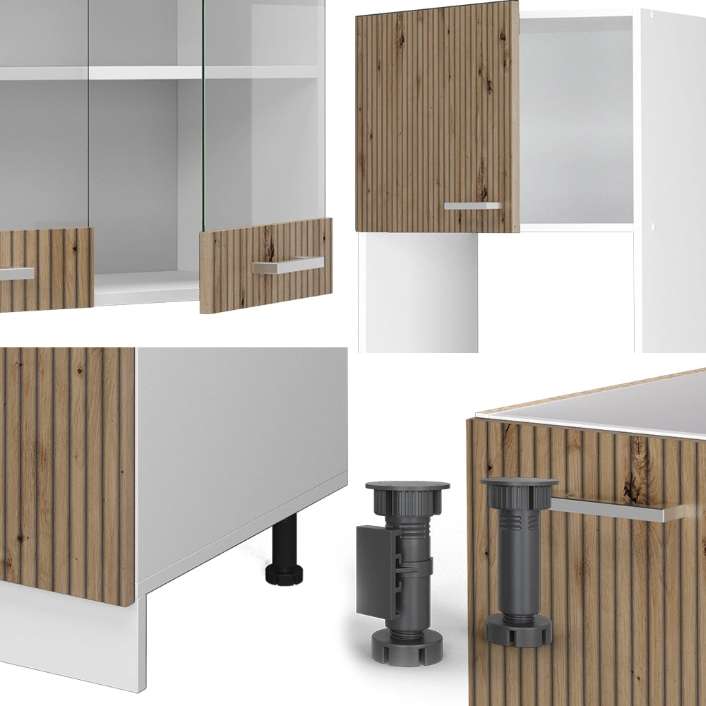 Cucina angolare completa R-Line Rovere artigianale/Bianco 247 x 237 cm, PL Rovere Vicco