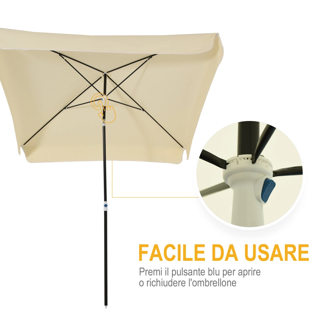 EasyComfort Ombrellone 2x2 m per Esterni con Tettuccio Quadrato, Struttura Regolabile e Portatile, Crema