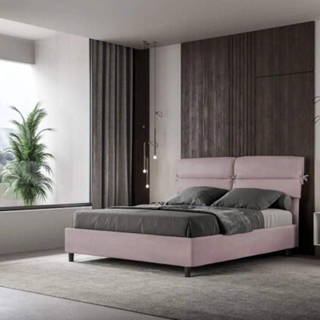 Letto matrimoniale con rete imbottito 160x210 microfibra glicine Nandy