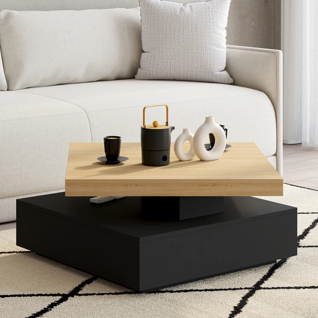 IDMarket - Tavolino girevole quadrato THEA in legno e nero
