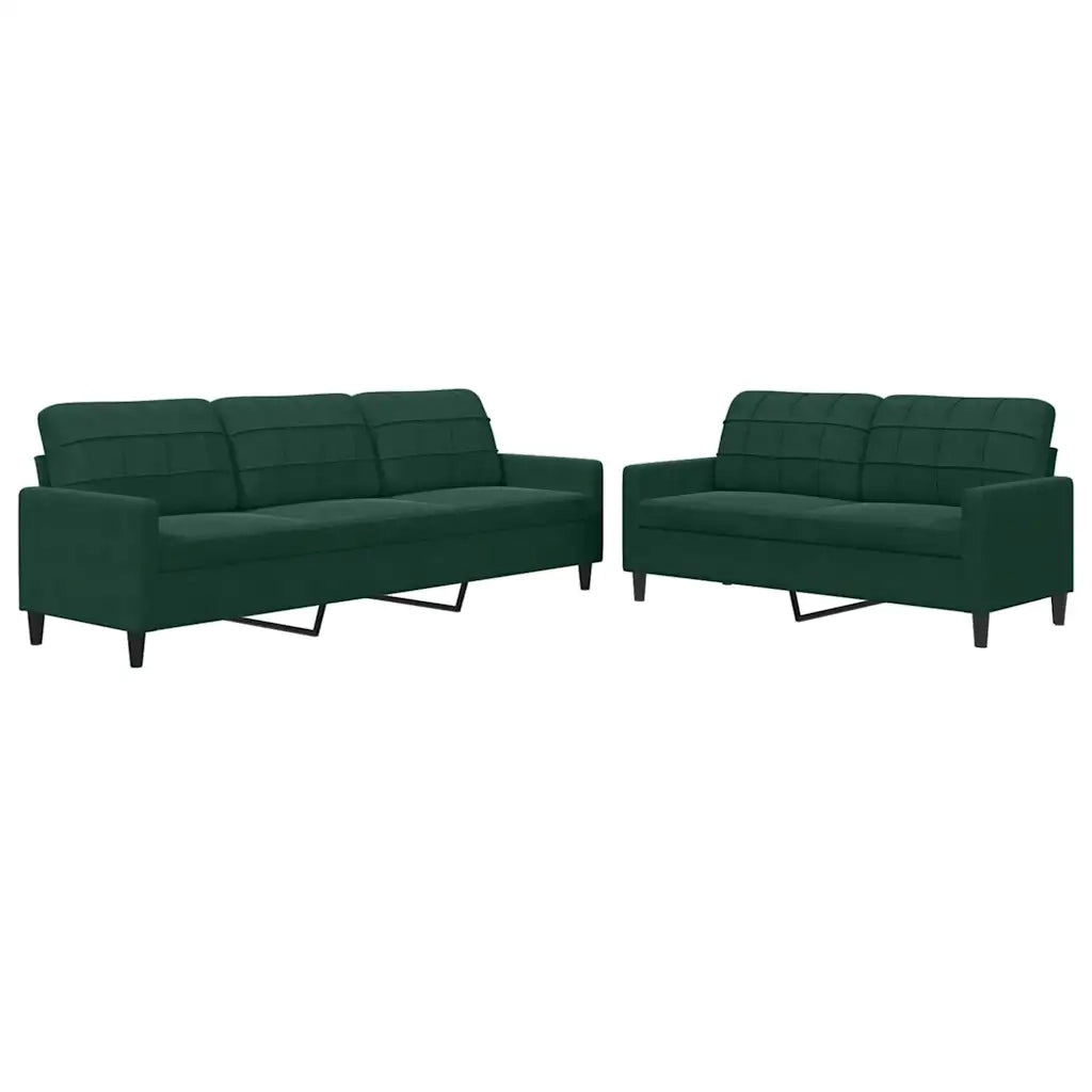 Set di Divani 2 pz con Cuscini Verde scuro in Velluto