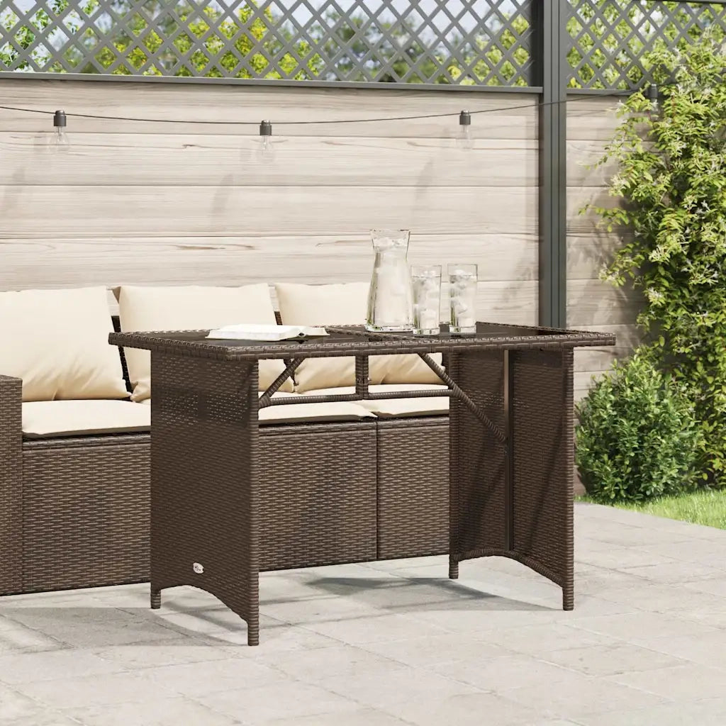 Tavolo Giardino | Tavolino da esterno Piano in Vetro Marrone 110x68x70 cm Polyrattan