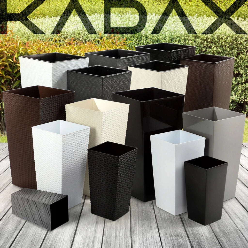 Vaso da fiori KADAX + inserto, supporto per fiori da giardino alto, nero lucido, 68 cm