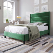 Letto Imbottito Singolo con Testiera e Rete a Doghe ¨C MINIMAL ¨C Velluto Verde Scuro 90x200