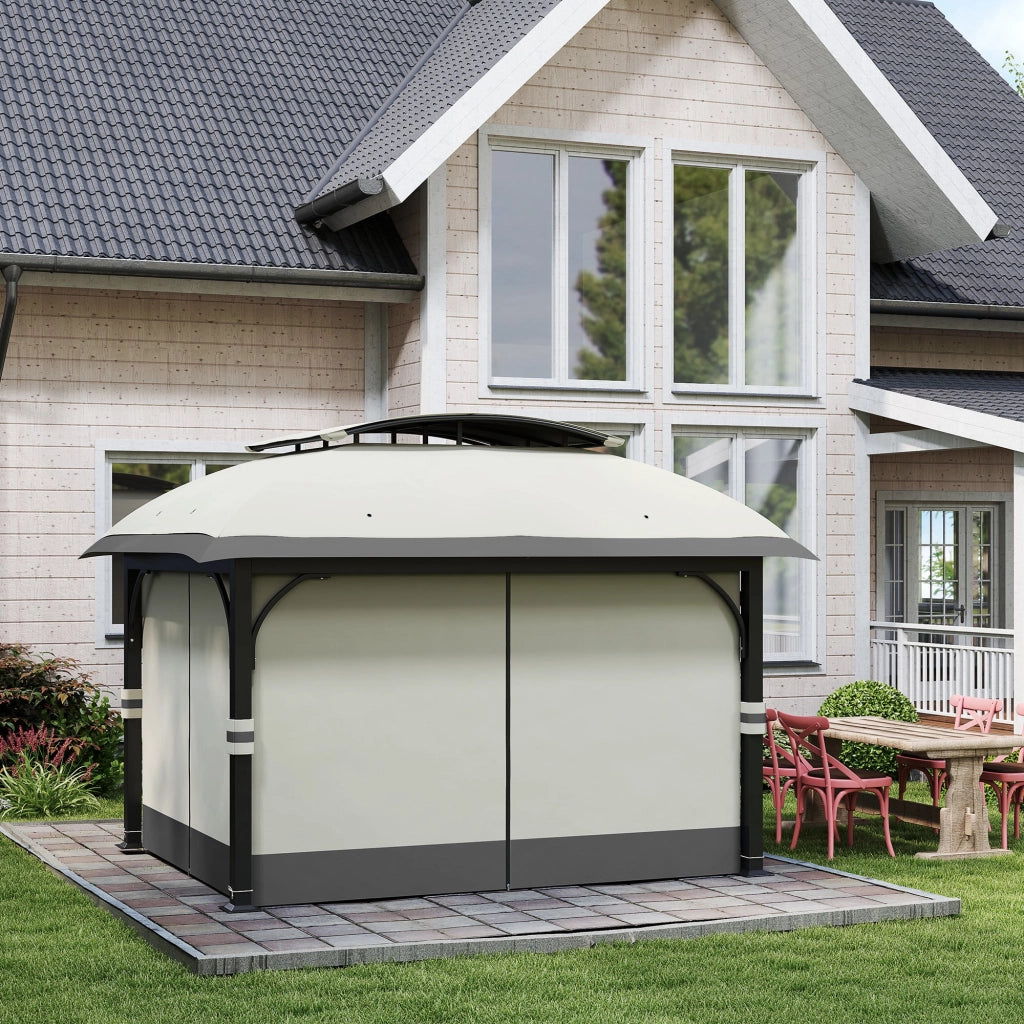 Gazebo da Giardino 395x330x294 cm con Zanzariere e Doppio Tetto in Metallo e Poliestere Grigio Chiaro