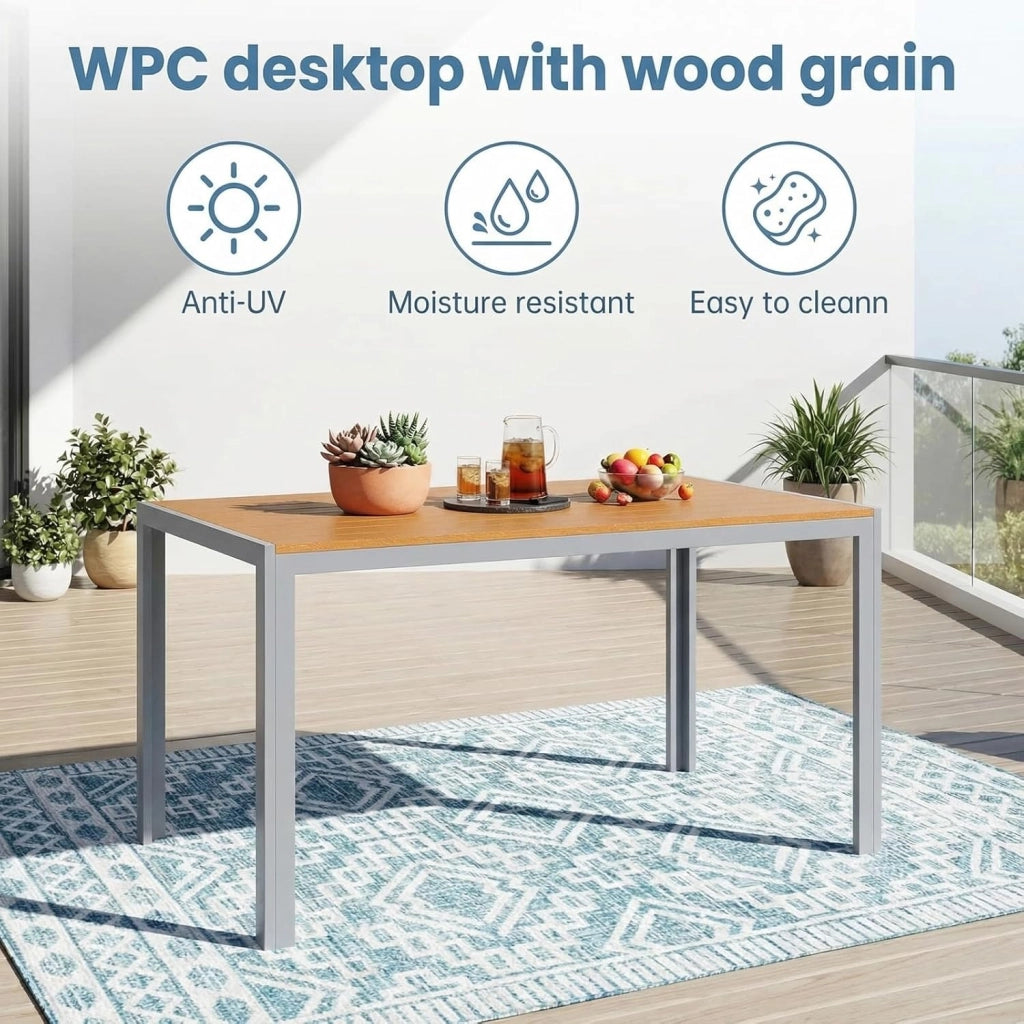 Set di 3 Mobili da Giardino in Alluminio, Tavolo Rettangolare 110x70cm+2 Sedie Pieghevoli Regolabili, Resistente alle Intemperie, Arredamento per Terrazza, Balcone, Marrone Teak+Grigio Chiaro