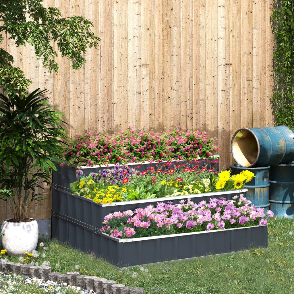 Hochbeet da giardino 3 livelli in acciaio con segnali piante ¨C zephmum ¨C 118x118x62 cm