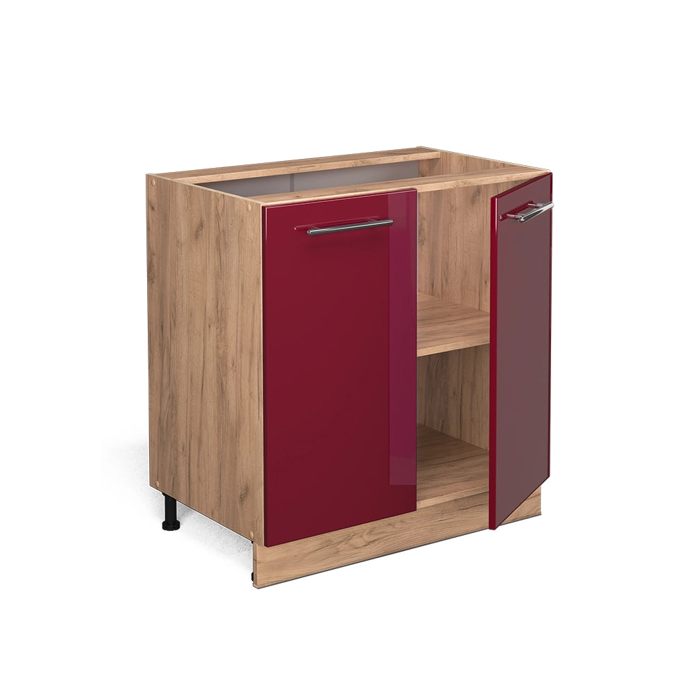 Mobiletto base cucina Fame-Line Bordeaux lucido/Rovere dorato 80 cm con ripiano, senza piano di lavoro Vicco