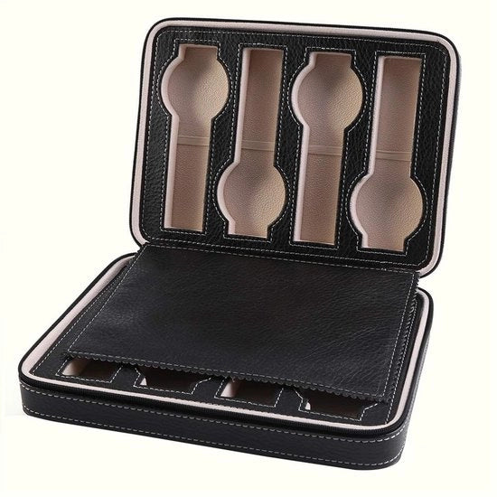 Cassa Orologio - 8 Comparti di Ripostiglio - Suède/Faux Pelle - Leggera - 236 x 178 x 57 mm - Nero/Caffè - Cassa Orologio per Ripostiglio