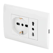 PLACCA PLACCHETTA 3 POSTI COMPLETA 2 PRESE BIPASSO E SCHUKO INCASSO LK40-3
