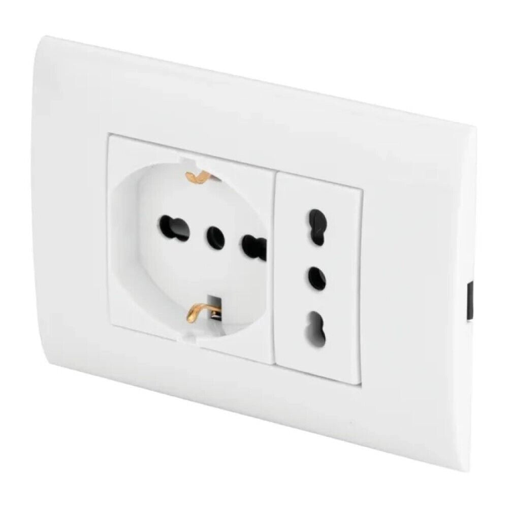 PLACCA PLACCHETTA 3 POSTI COMPLETA 2 PRESE BIPASSO E SCHUKO INCASSO LK40-3