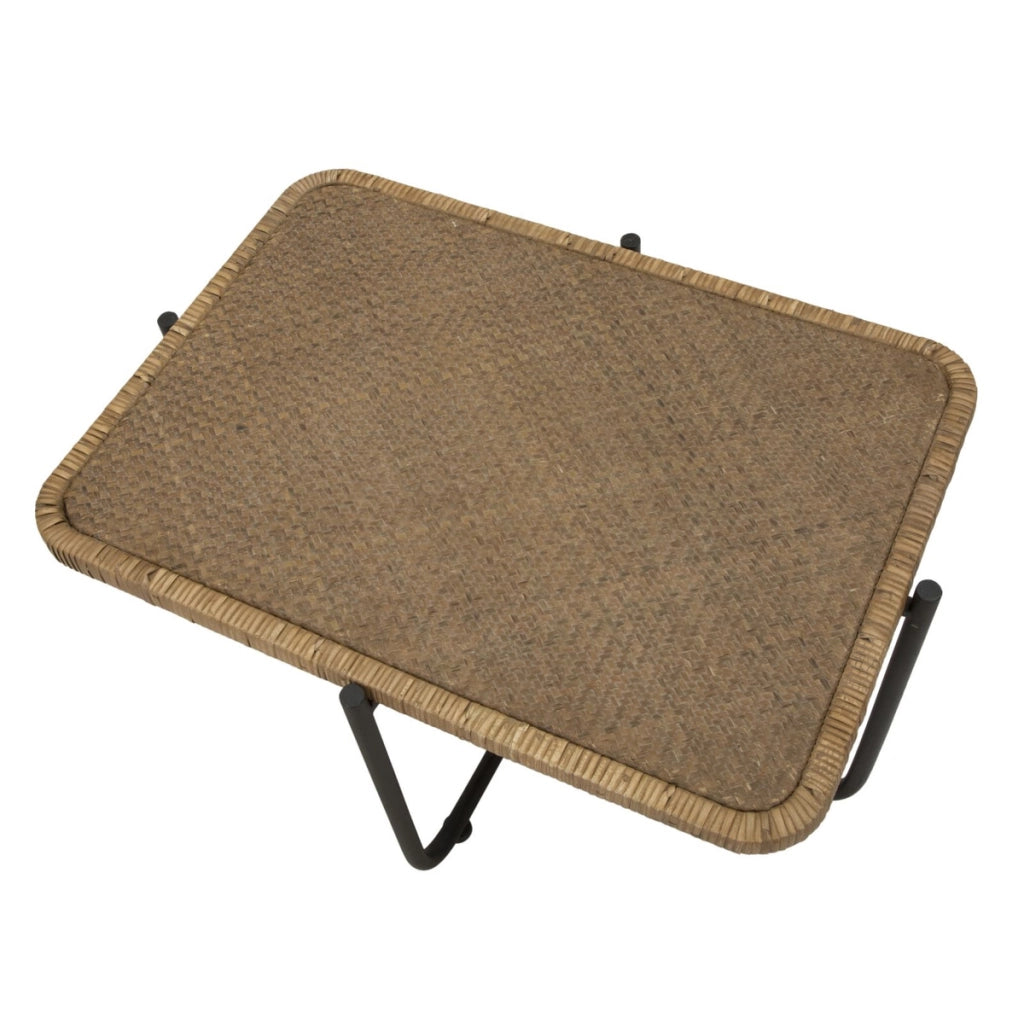 Tavolino da caffè Cebu in rattan e ferro nero — 75x55x46,5 cm