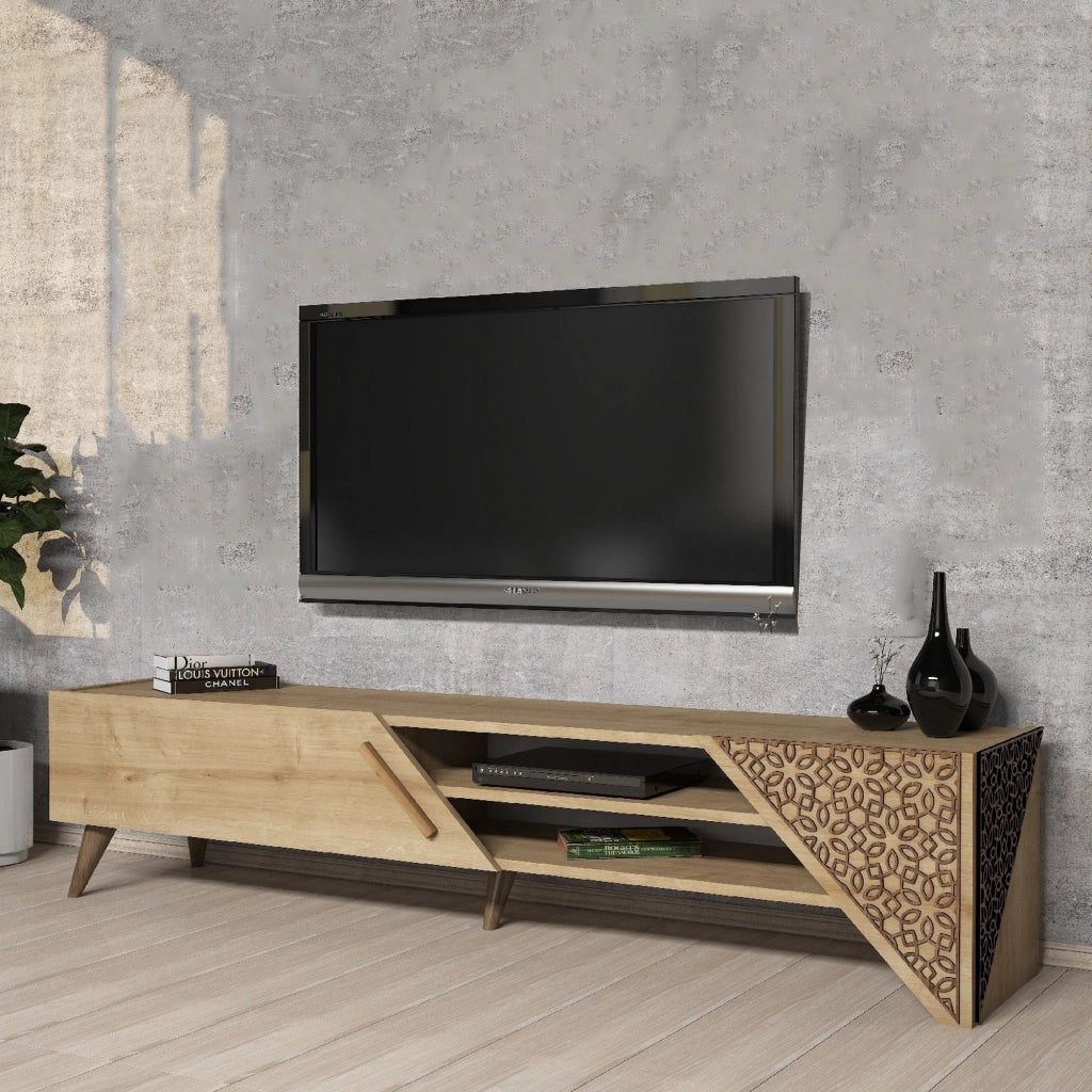 Campli, Mobile Porta tv un Ripiano, 180x40x37h cm Marrone Rovere