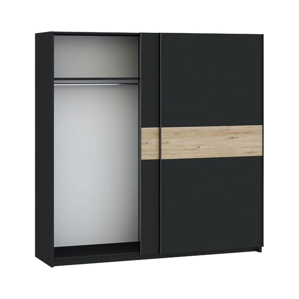 Armadio Camera da Letto Nalika, Guardaroba 2 Ante 2 Ripiani, 200x204h cm Nero Antracite