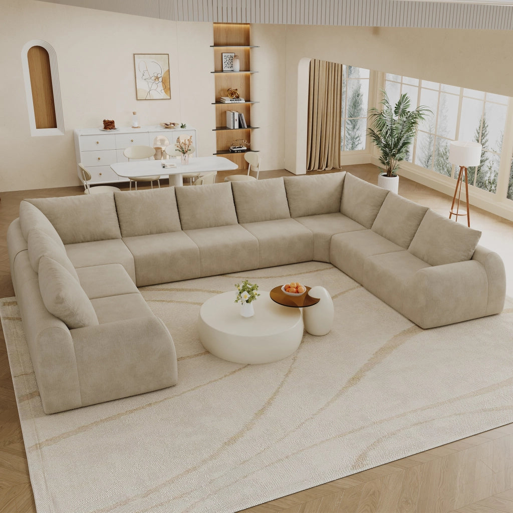 Divano modulare a U - in tessuto chenille e schiuma ad alta elasticità - kaki