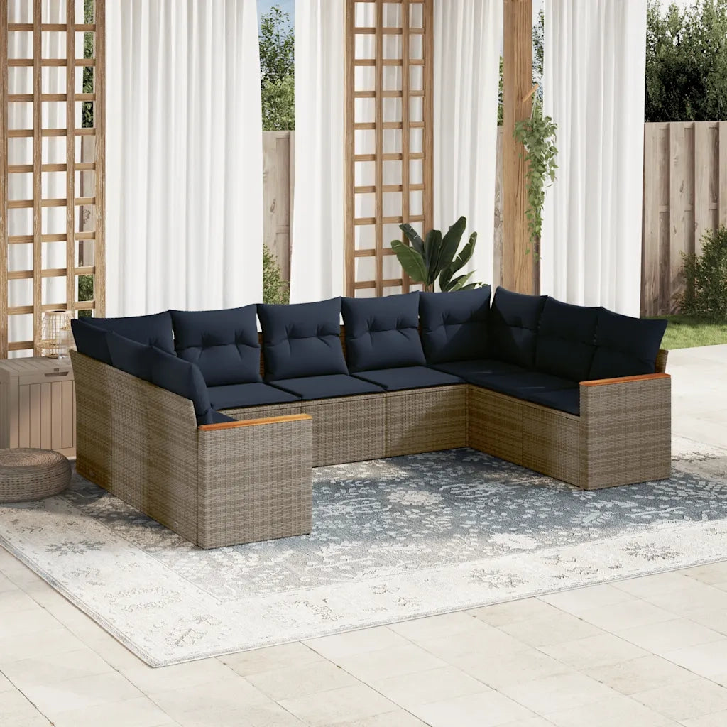 Set Divani da Giardino 9 pz con Cuscini Grigio in Polyrattan 3226278