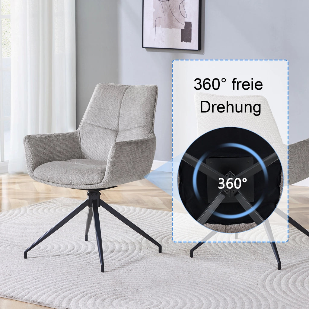SEDIA girevole 360° in tessuto grigio e metallo nero