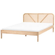 Letto matrimoniale con struttura in legno di pino e testiera in rattan marrone chiaro 160x200 cm in stile retrò