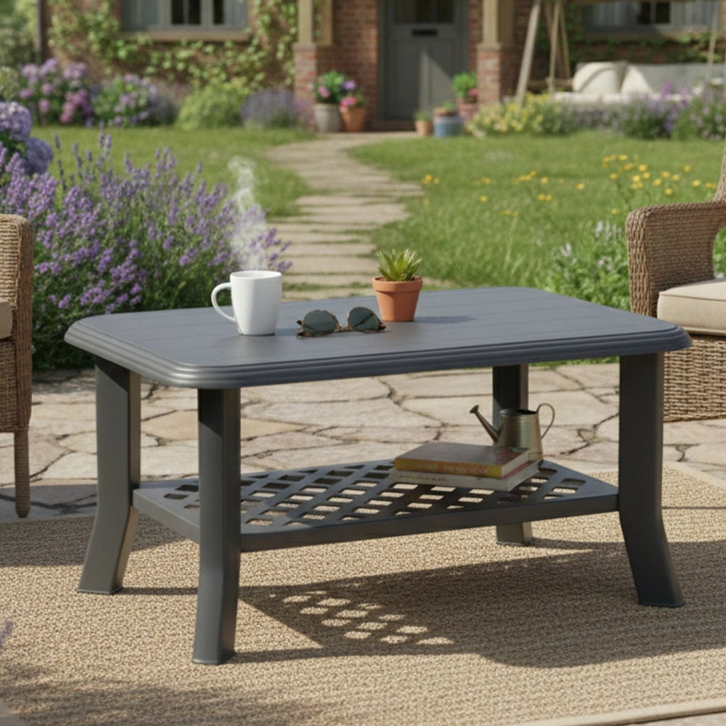 Ucria, Tavolino da Esterno 2 Posti Made in Italy, 90x60x46h cm Nero Antracite
