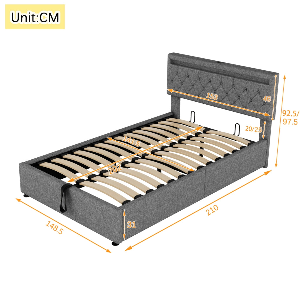 Letto imbottito 140 x 200 cm con LED e contenitore