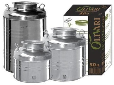 BIDONE CONTENITORE FUSTO OLIO OLIVARI 50LT IN ACCIAIO INOX DA 15/30/50LT