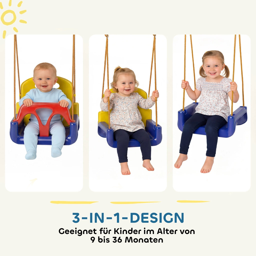 Altalena per Bambini 3 in 1 Regolabile con Schienale e Cintura di Sicurezza ¨C zephmum ¨C 9-36 Mesi, Blu Scuro